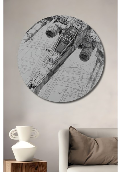 Star Wars X-Wing Ahşap Mdf Dekoratif Ev/işyeri Duvar Tablo Yuvarlak Ev/işyeri Duvar Tablo