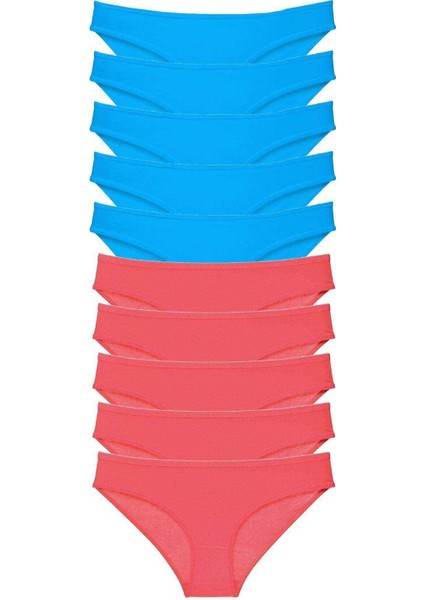10 Adet Süper Eko Set Likralı Kadın Slip Fuşya Mavi