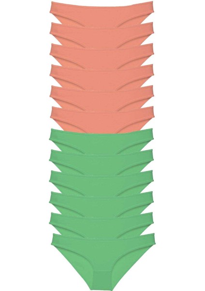 12 Adet Eko Set Likralı Kadın Slip Külot Pudra Yeşil