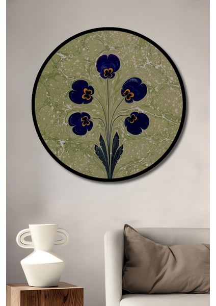 Çerçeve Görünümlü Ebru Sanatı Dekoratif Ahşap Mdf Işyeri Duvar Tablo Yuvarlak Işyeri Duvar Tablo