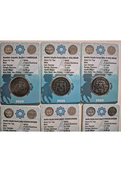 Anadolu Selçuklu Devleti 6lı Takım Nadir. 6 Adet Selçuklu Sultanları Hatıra. Sınırlı Sayıda Üretim. fiyatları