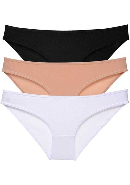 3 Adet Süper Eko Set Likralı Kadın Slip Külot Siyah Ten Beyaz