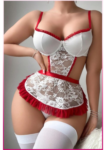 Beyaz Balenli Seksi Hizmetçi Kostüm