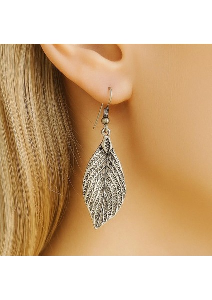 Yaprak Şekilli Kadın Küpe Çift Adet Gümüş Kaplama El Yapımı Küpe