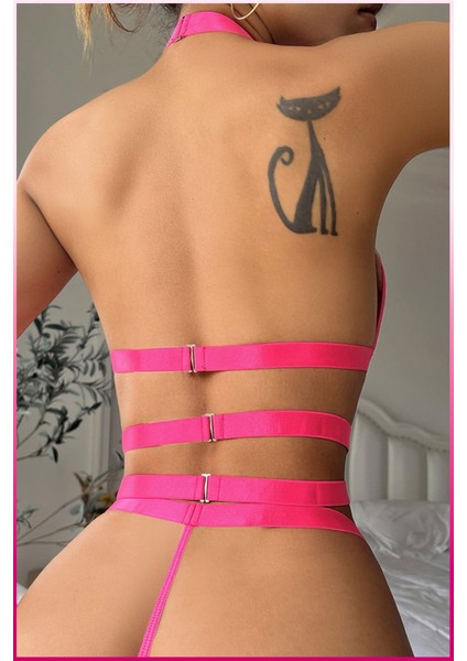 Fuşya Dantel Kalp Detaylı Zincirli Seksi Iç Giyim Seti fırsatları