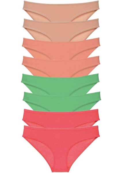 8 Adet Süper Eko Set Likralı Kadın Slip Külot Ten Pudra Yeşil Fuşya