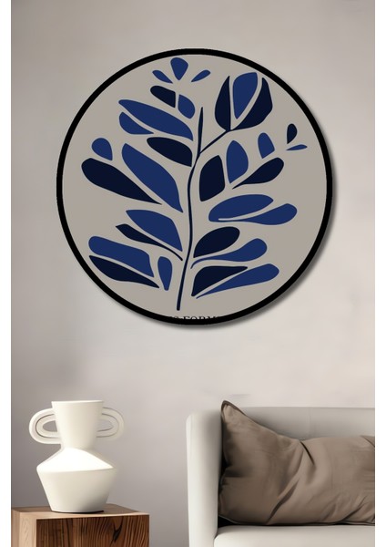Çerçeve Görünümlü Soyut Bitki Motifli Ahşap Mdf Dekoratif Ev Duvar Tablo Yuvarlak Ev Duvar Tablo