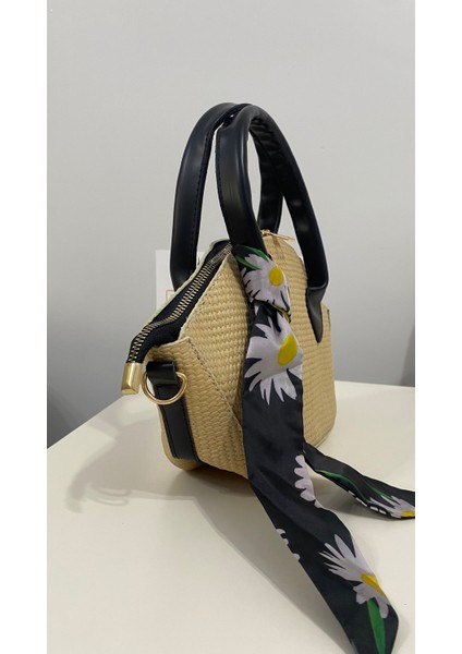 Şık Kadın Hasır Görünümlü Fularlı El ve Omuz Çantası / Omuz Çantası fiyatları