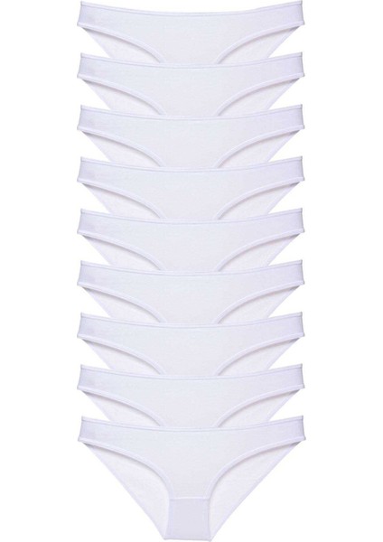 9 Adet Süper Eko Set Likralı Kadın Slip Külot Beyaz