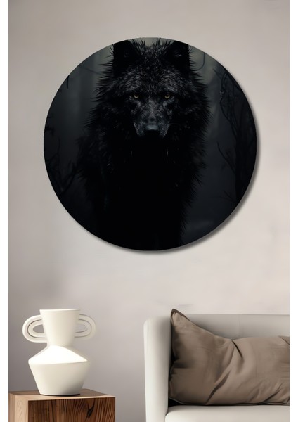 Karanlık Orman Kurt Ahşap Mdf Dekoratif Ev/işyeri Duvar Tablo Yuvarlak Ev/işyeri Duvar Tablo