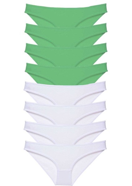 8 Adet Eko Set Likralı Kadın Slip Külot Yeşil Beyaz