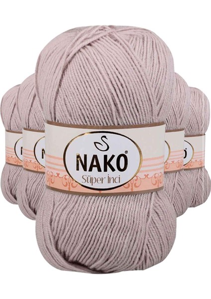 5 Adet Süper Inci El Örgü Ipi 100 gr Pembeli Gri 3079