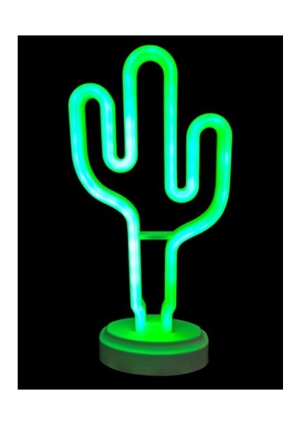 Neon Işıklı Kaktüs Masa Gece Lambası Pil+Usb