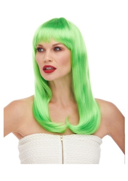 Yeşil Renk Uzun Düz Parti Peruğu