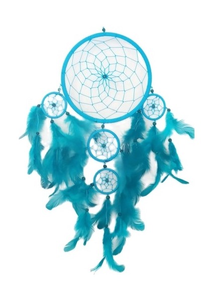 Turkuaz Rengi Kuş Tüylü Boncuklu Düş Kapanı El Yapımı Duvar Süsü