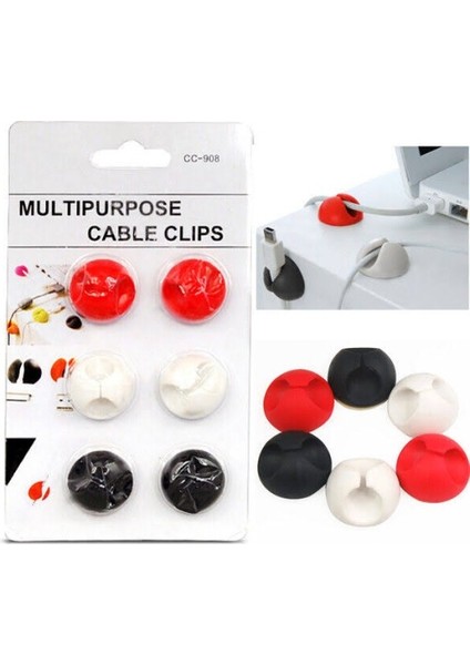 Yapışkanlı Kablo Sabitleyici Düzenleyici 6'lı Paket (2 Beyaz-2 Kırmızı-2 Siyah) fiyatları