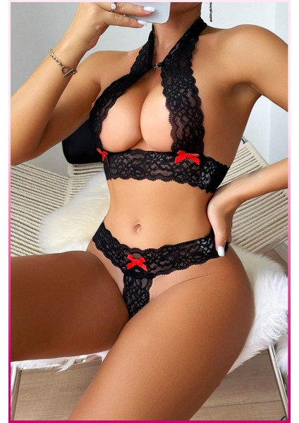 Siyah Dantel Şeritli Seksi Sütyen Külot Takım modelleri
