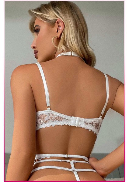 Ekru Göğüs Balenli Dantelli Zincir Detaylı Seksi Jartiyer Takım fırsatları