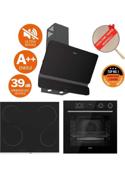 Fryart&buharlı Omega Sessiz Davlumbaz Elektrikli Siyah Ank. Set (D080-SA + MS261 + XE64CS )