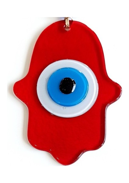 Nazar Boncuklu Kırmızı Renk Fatma Ana Bereket Eli Cam Duvar Süsü