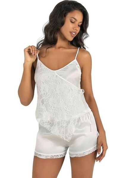 Ekru Saten Şort Takımı 9204