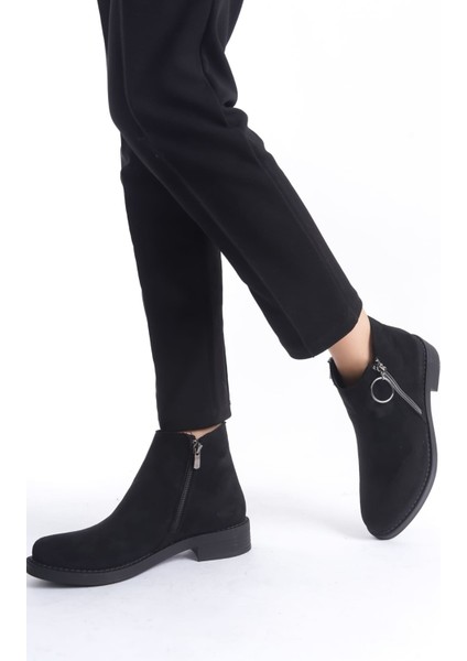 New Margaret Siyah Süet Kısa Topuklu Kadın Bot modelleri