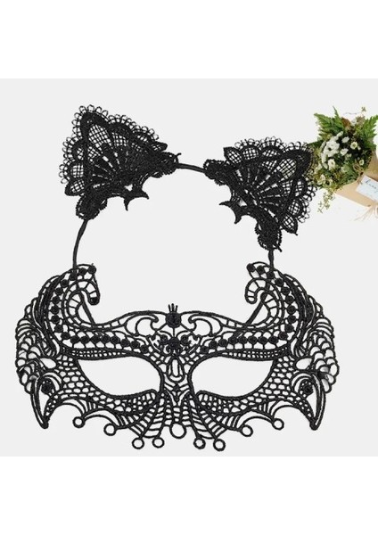 Siyah Renk Dantel Maske ve Dantel Kulak Taç Seti Yetişkin fiyatları