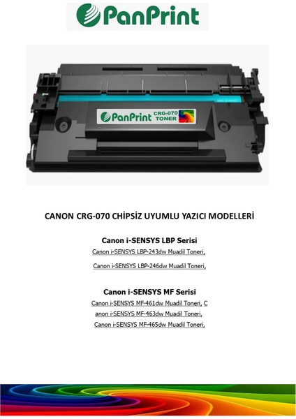 Canon I-Sensys LBP-243DW Chipsiz Muadil Toner (CRG-070) fiyatları