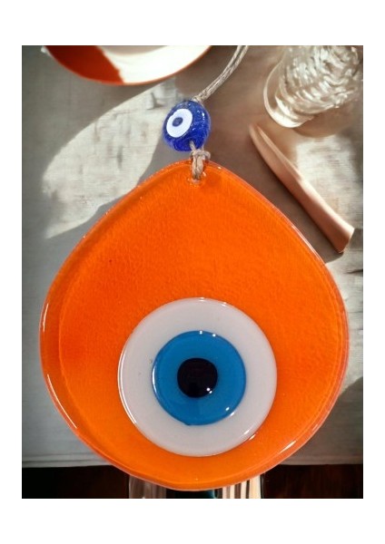 Orta Boy Şeffaf Turuncu Damla Desen Nazar Boncuklu Duvar Dekoru Cam Duvar Süsü fiyatları