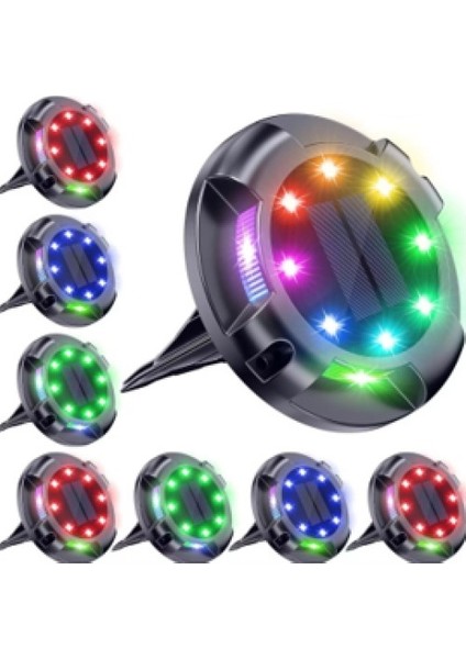 4'lü Solar Panelli Kazıklı Zemin Solar Ledi 8+4 LED Rgb