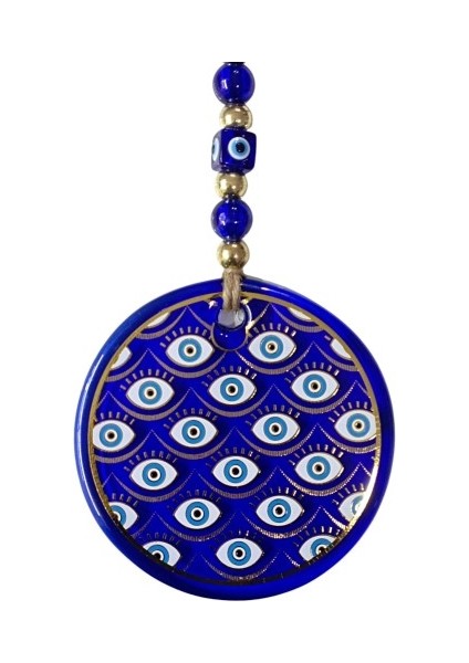 Yaldızlı Gözlerle Motiflendirilmiş Nazar Boncuklu Duvar Süsü Cam Duvar Dekoru