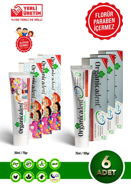 Üçlü Koruma Doğal Diş Macunu & Doğal Çocuk Diş Macunu (6'lı Paket)