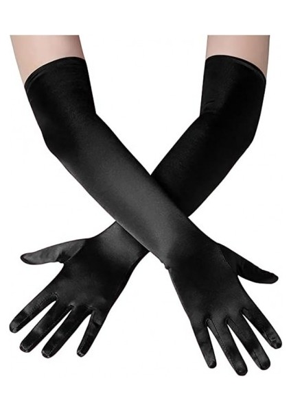 Uzun Boy Ekstra Parlak Saten Eldiven Siyah Renk fiyatları