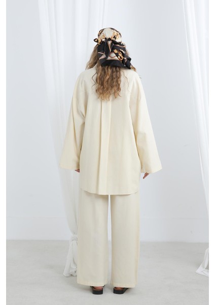 Kadın Düğme Detaylı Oversize Gömlekli TAKIM-20694TKS - Beıge