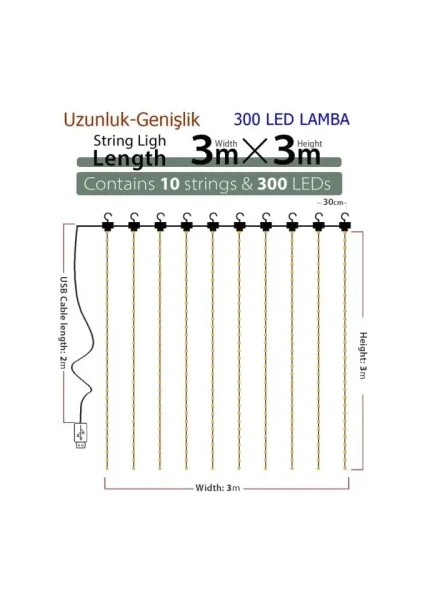 8 Fonksiyonlu Uzaktan Kumandalı Peri Perde LED - 3x3 Metre Günışığı fiyatları