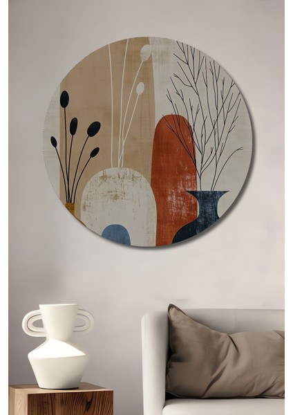 Bohem Vazolar Dekoratif Ahşap Mdf Ev/işyeri Duvar Tablo Yuvarlak Ev/işyeri Duvar Tablo