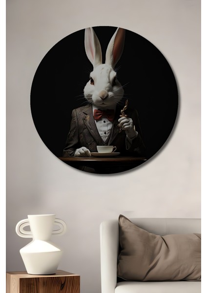 Şık Tavşan Çay Saati Dekoratif Ahşap Mdf Ev/işyeri Duvar Tablo Yuvarlak Ev/işyeri Duvar Tablo