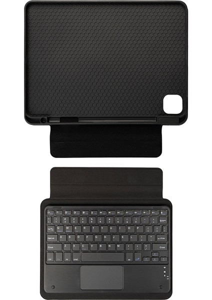 iPad 11.nesil 2025 Aden Border Keyboard Bluetooh Bağlantılı Standlı Klavyeli Tablet Kılıfı - Siyah