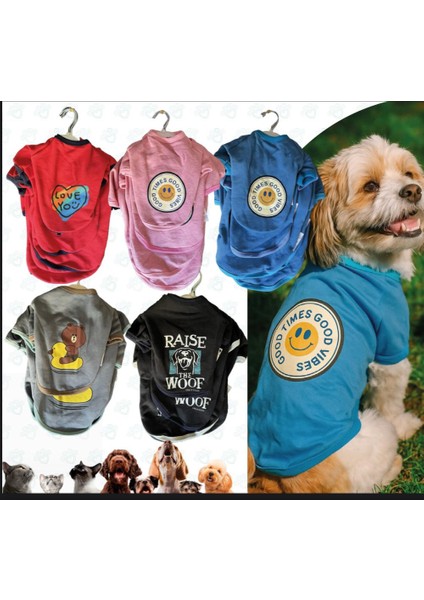 Küçük Irk Kedi Köpek Kıyafeti Desenli Mavi