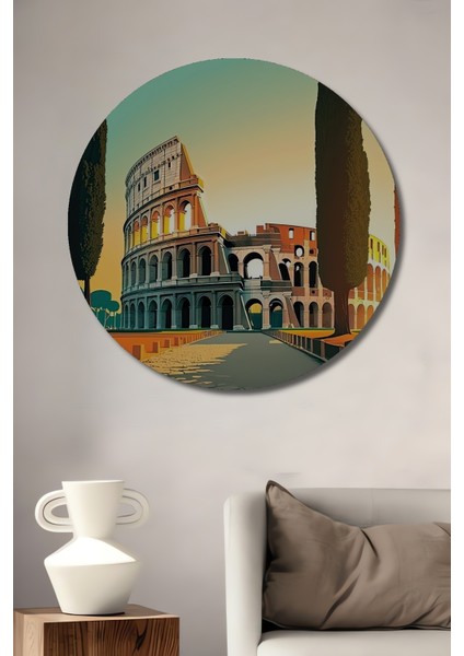 Roma Kolezyumu Dekoratif Ahşap Mdf Ev/işyeri Duvar Tablo Yuvarlak Ev/işyeri Duvar Tablo