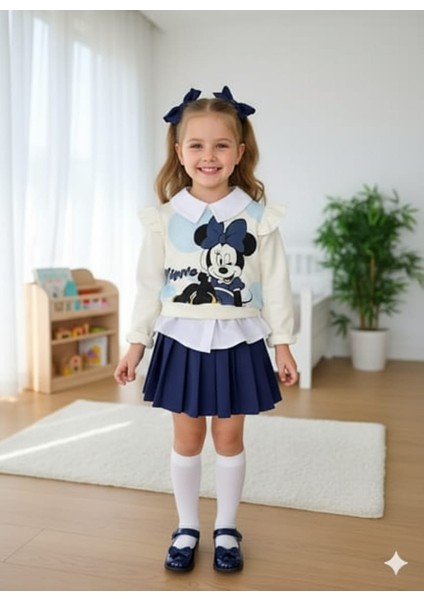Kız Çocuk Yeni Sezon Karakter Detaylı Gömlek Etek Alt Üst Takım
