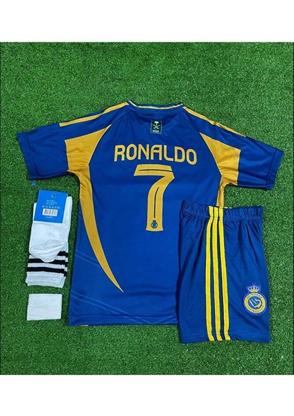 Al Nassr 2023/24 Yeni Sezon Cristiano Ronaldo Deplasman Çocuk Forması 4'lü Set modelleri