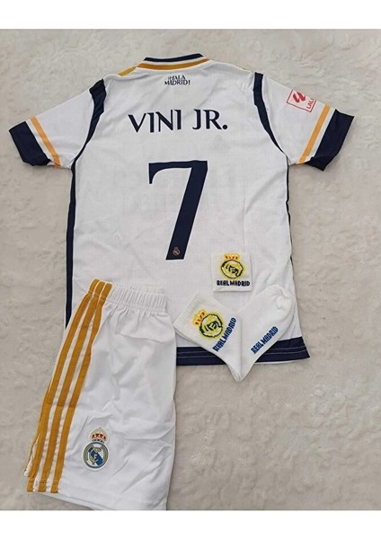 R.e.a.l M.a.d.r.i.d 2023-24 Sezon Vini Jr. Iç Saha Çocuk Forması 4'lü Set (Armalı)