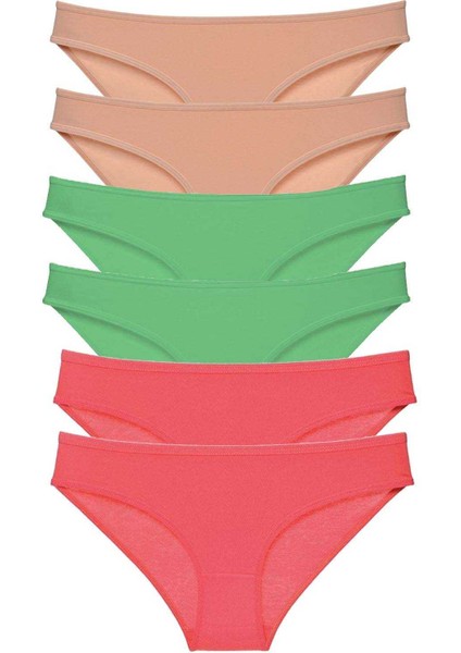 6 Adet Süper Eko Set Likralı Kadın Slip Külot Ten Yeşil Fuşya