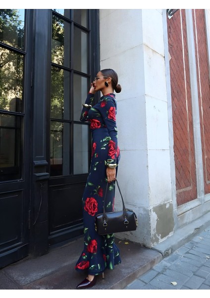 Doha Baskılı Uzun Elbise