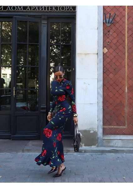 Doha Baskılı Uzun Elbise