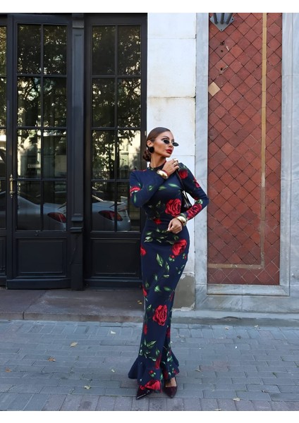 Doha Baskılı Uzun Elbise