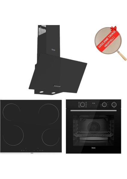 Fryart&buharlı Fırın Altro Flowart Elektrikli 3'lü Siyah Ank. Set (D086 + MS261 + XE64CS)