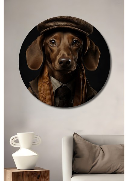Elegant Dachshund Ahşap Mdf Dekoratif Ev/işyeri Duvar Tablo Yuvarlak Ev/işyeri Duvar Tablo