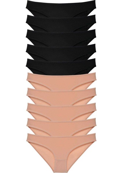 10 Adet Süper Eko Set Likralı Kadın Slip Külot Siyah Ten